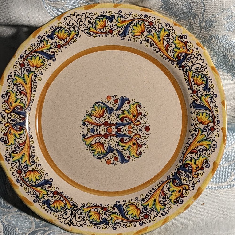 Vtg Dessert Plate Italian Seconds Ceramic 6" Blue, Red, Gold, Yellow, And Green